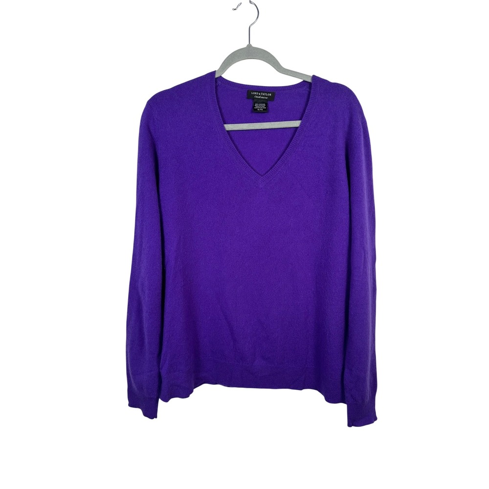 Lord & Taylor Cashmere Sweater Womens XL Purple Excellent V-Neck Pullover